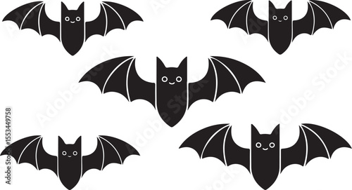 Silhouette Flying Bats Vector Set – Halloween Design Element