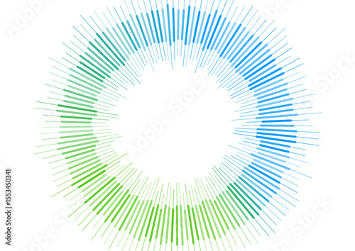 Abstract circular green and blue gradient lines on white background. Data tech concept vector design