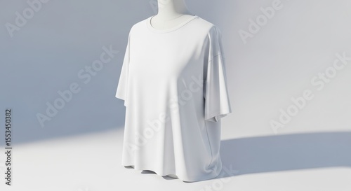 Minimalistic Display of a White T-Shirt on a Mannequin Against a Soft Background for Fashion Showcase