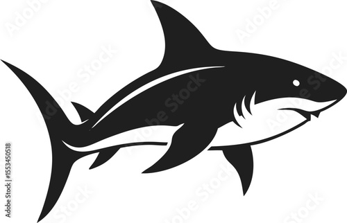 Black Silhouette Shark Vector Swimming Forward  Modern Marine Wildlife Animal Graphic