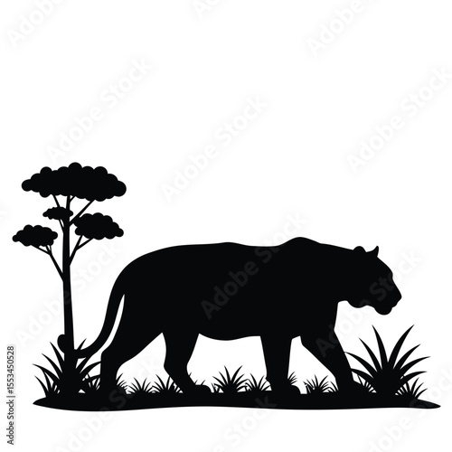 Majestic Tiger Silhouette in African Savanna Wildlife Vector Art photo