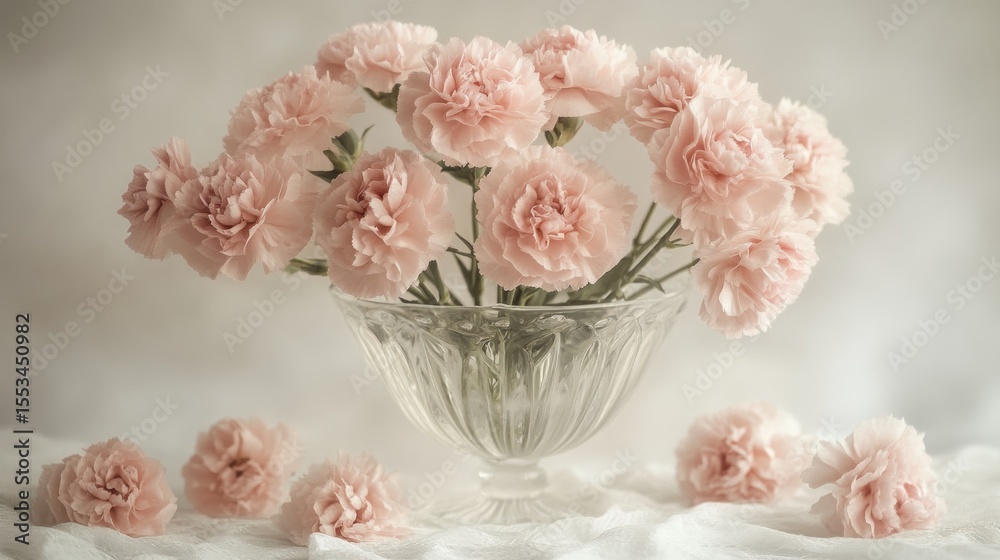 Obraz premium Delicate pink carnations in a glass bowl