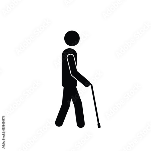Simple Icon of Elderly Person Walking with Cane Accessibility and Aging Symbol