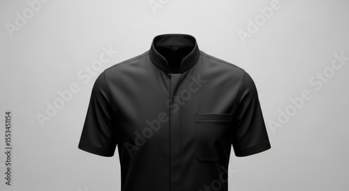 Stylish Black Short Sleeve Shirt with Stand Collar Designed for Modern Fashion Enthusiasts