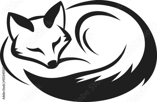 Elegant Stylized Fox Silhouette Vector  Curled Sleeping Wildlife Illustration Art Design
