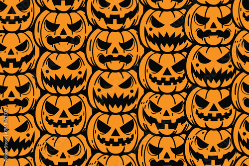 Scary Orange Halloween Pumpkin Seamless Pattern