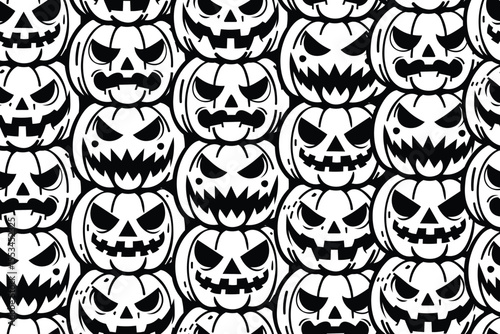 Black and White Halloween Pumpkin Seamless Pattern