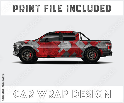 Red and Gray Car Wrap Design for Pickup Truck