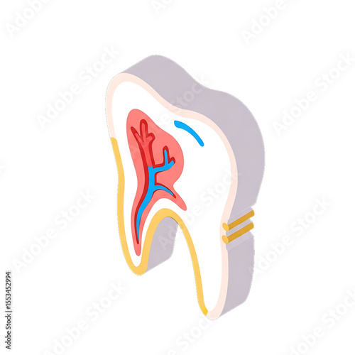 Cross-section of a tooth showing nerves and structure.