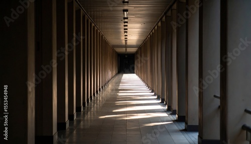Empty Corridor With Sunlight And Shadow