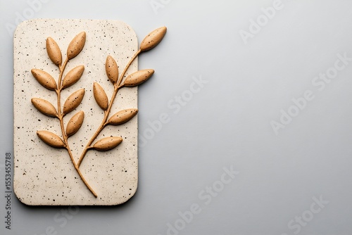 Embossed Golden Branch on Beige Speckled Rectangle