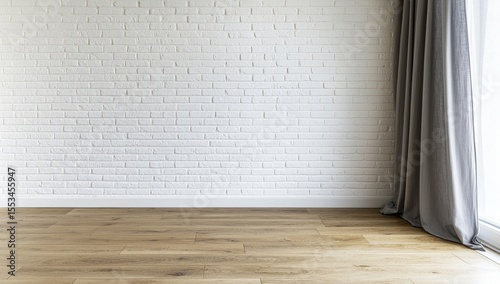 Bright Modern Interior with White Brick Wall and Wooden Floor