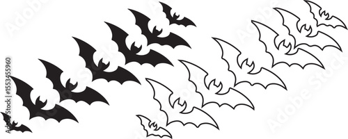 Silhouette and Outline Bat Set – Halloween Flying Bats Vector Illustration