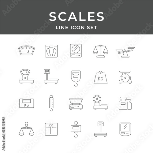 Scales Line Icon Set – Weight, Balance, Measure, Digital, Analog, Precision, Metric, Minimal Vector Collection