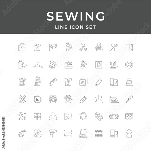 Sewing Line Icon Set – Needle, Thread, Fabric, Machine, Button, Craft, Tailor, Minimal Vector Collection