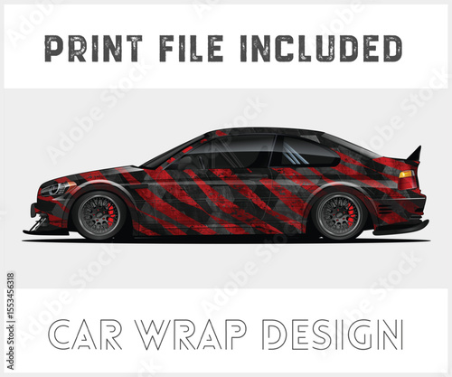 Red and Black Car Wrap Design with Print File Included