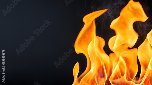 Fiery Orange and Yellow Flames Against Black Background