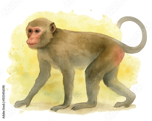 Monkey watercolor illustration – Thai wildlife animal