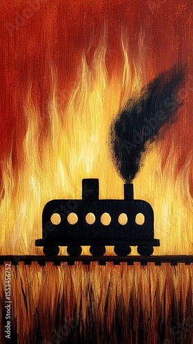 Fiery Train Silhouette in a Dramatic Flame Artwork