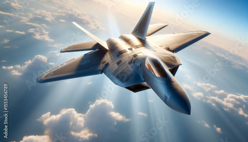 Majestic Stealth Fighter Jet Soaring Through the Clouds A Stunning Aerial View