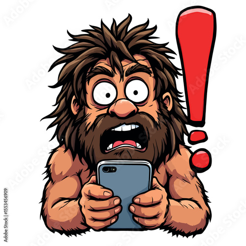 Surprised Caveman Shocked By Smartphone Technology And Modern Life