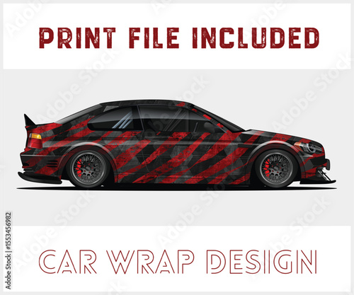 Red and Black Car Wrap Design with Print File Included