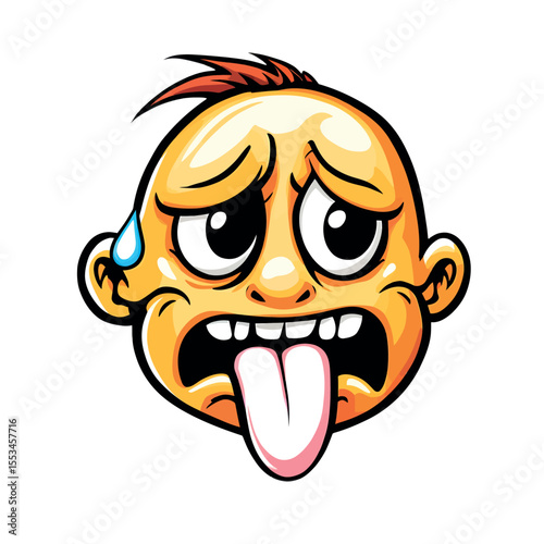 Vector Sticker of a Person Feeling Exhausted and Overwhelmed Showing a Sweaty and Distressed Facial Expression