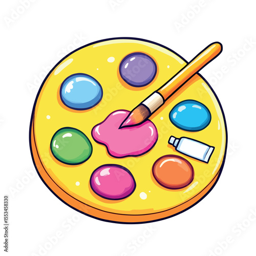 Artistic Palette with Brushes and Paints Vector Sticker Design for Creative Projects