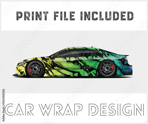 Colorful Abstract Car Wrap Design with Print File Included