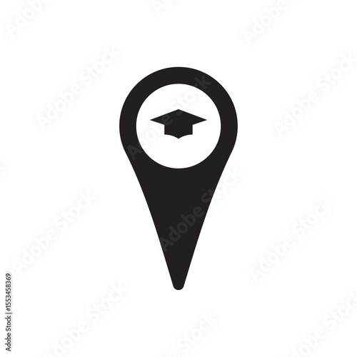 Map pin graduation icon. Location pin with graduation cap study place locator.
