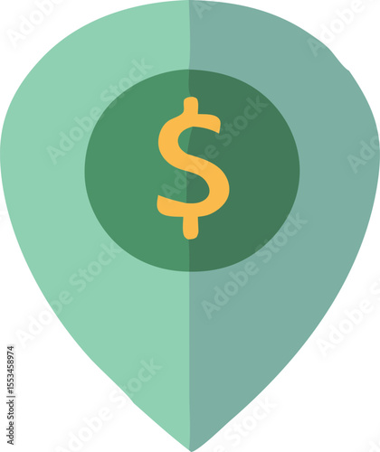 Stylized location pin icon featuring a prominent golden dollar sign emblematic of financial destinations