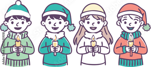 Children Singing Christmas Carols with Candles.