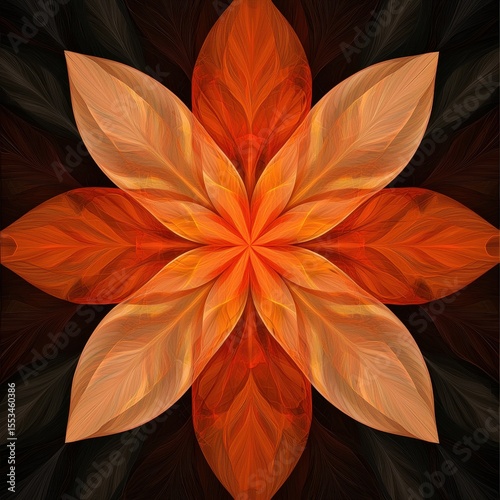 Vibrant Orange Flower Pattern with Leaf-Like Petals on Dark Background