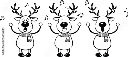 Reindeer Trio Singing Christmas Carols.