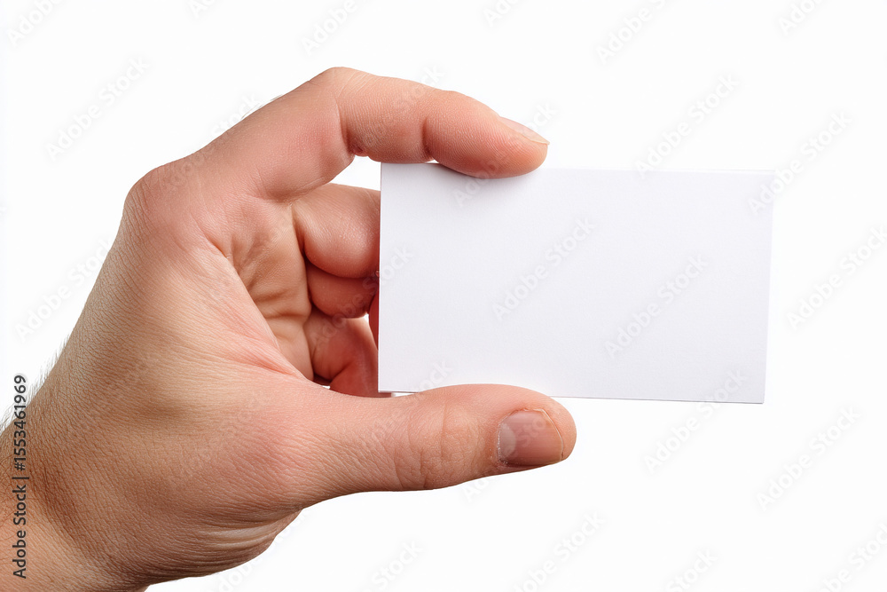 Fototapeta premium Hand holding a blank card against a white background