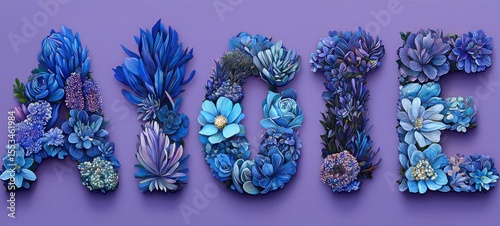 Vibrant Flower Arrangement in Shades of Blue on Purple Background