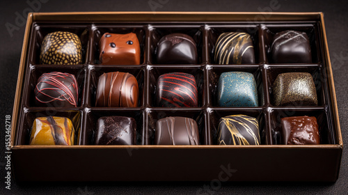 Gourmet chocolate assortment in elegant box with unique designs