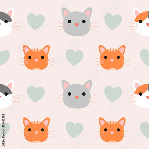 Vector Cute cat seamless pattern,Cartoon Animals Background. Design for textile, fabric, wrapping, wallpaper, print. Vector illustration
