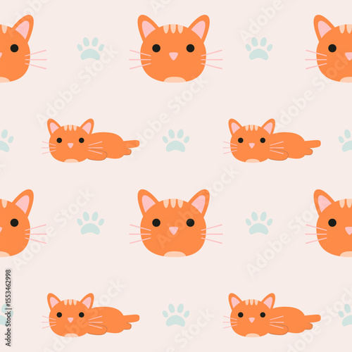 Vector Cute cat seamless pattern,Cartoon Animals Background. Design for textile, fabric, wrapping, wallpaper, print. Vector illustration