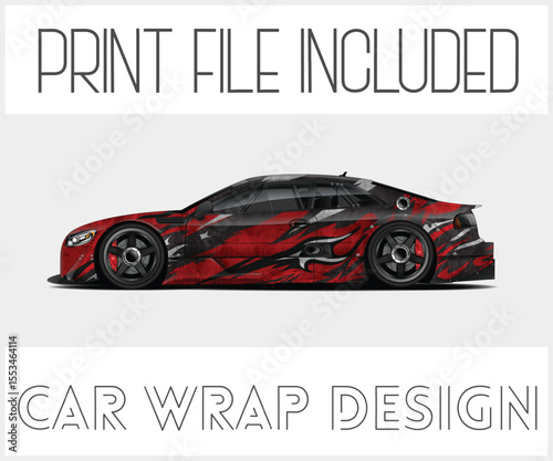 Red and Black Racing Car Wrap Design Digital