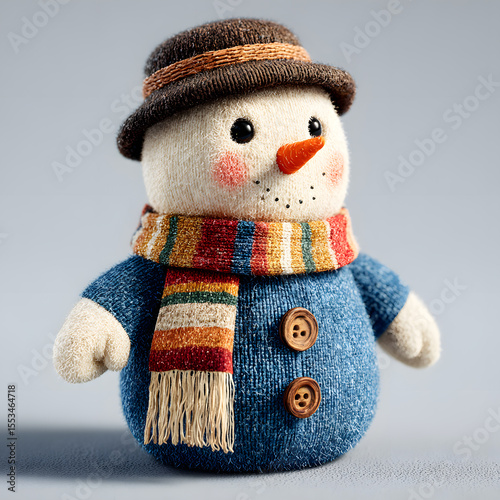 Festive Knitted Snowman Figure Wearing a Scarf and Hat for Winter Holiday Decor