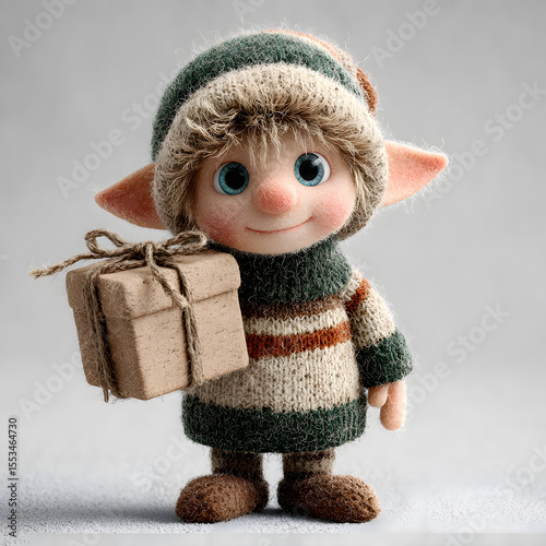Festive Fabric Elf Holding a Present Ready for Holiday Celebration