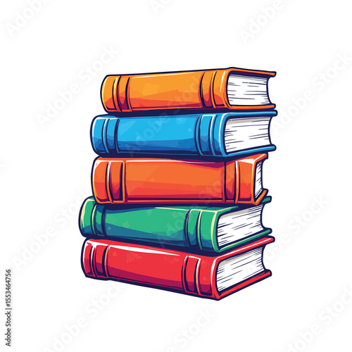 Stack of colorful classic hardcover books for reading and learning illustration vector sticker