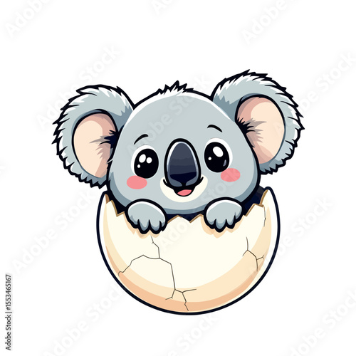Cute Kawaii Baby Koala Emerging from a Cracked Egg a delightful animal graphic vector sticker perfect for decorating your belongings