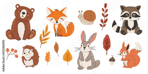 Wild animals set isolated, cute forest animals, kids vector, design for posters, stickers, banners