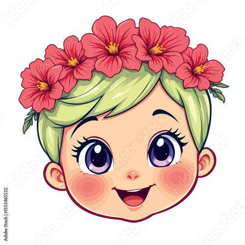 Cute Blond Haired Child Wearing a Vibrant Pink Flower Crown with a Cheerful Smile