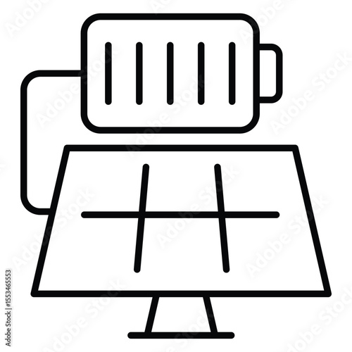 Solar energy panel and battery icon concept for renewable electricity power generation eco environment source system vector illustration.