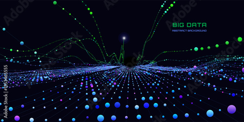 Abstract analytical background with color lines connecting spheres chart analyze  in dark cyberspace. Quantum cryptography concept.  Banner for business, science and technology. Data chart. Big data.
