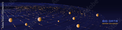 Abstract radial round graphs on dark.  Big Data.  Futuristic round graph  with data spheres in cyberspace of AI. Quantum concentric flows computing universe.