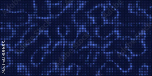 Abstract background from halftone noisy and wavy dotted. Dots pixel texture effect on blue.